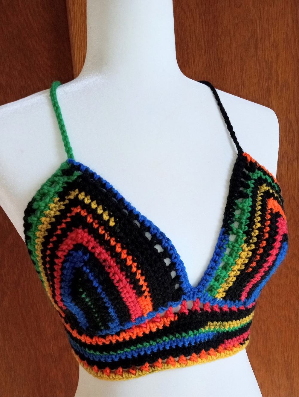 HAND CRAFTED Cropped Top Crochet Halter Fun Festival Rave S/M+ 1 Day Ship!